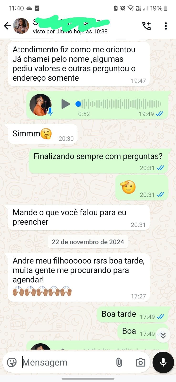 Print de conversa com resultado da Carol